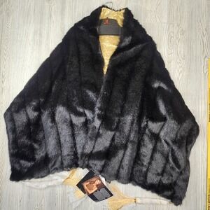 IMAN Global Chic Faux Fur Evening‎ Wrap Womens One Size Brocade Shawl New